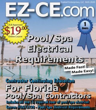 EZ-CE.com $19 Florida 1 hr pool/spa contractor continuing education course cover page