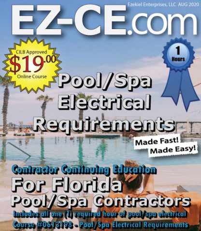 EZ-CE.com $19 Florida 1 hr pool/spa contractor continuing education course cover page